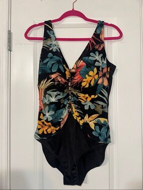 Miraclesuit Black Floral V-Neck One-Piece Swimsuit